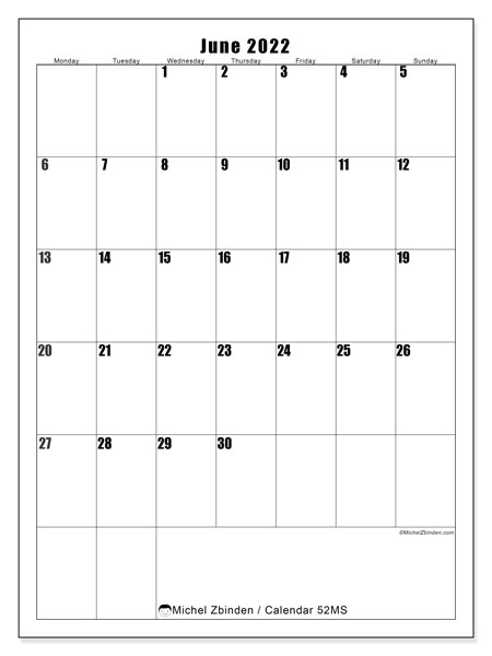 Printable June 2022 &quot;52Ms&quot; Calendar - Michel Zbinden En