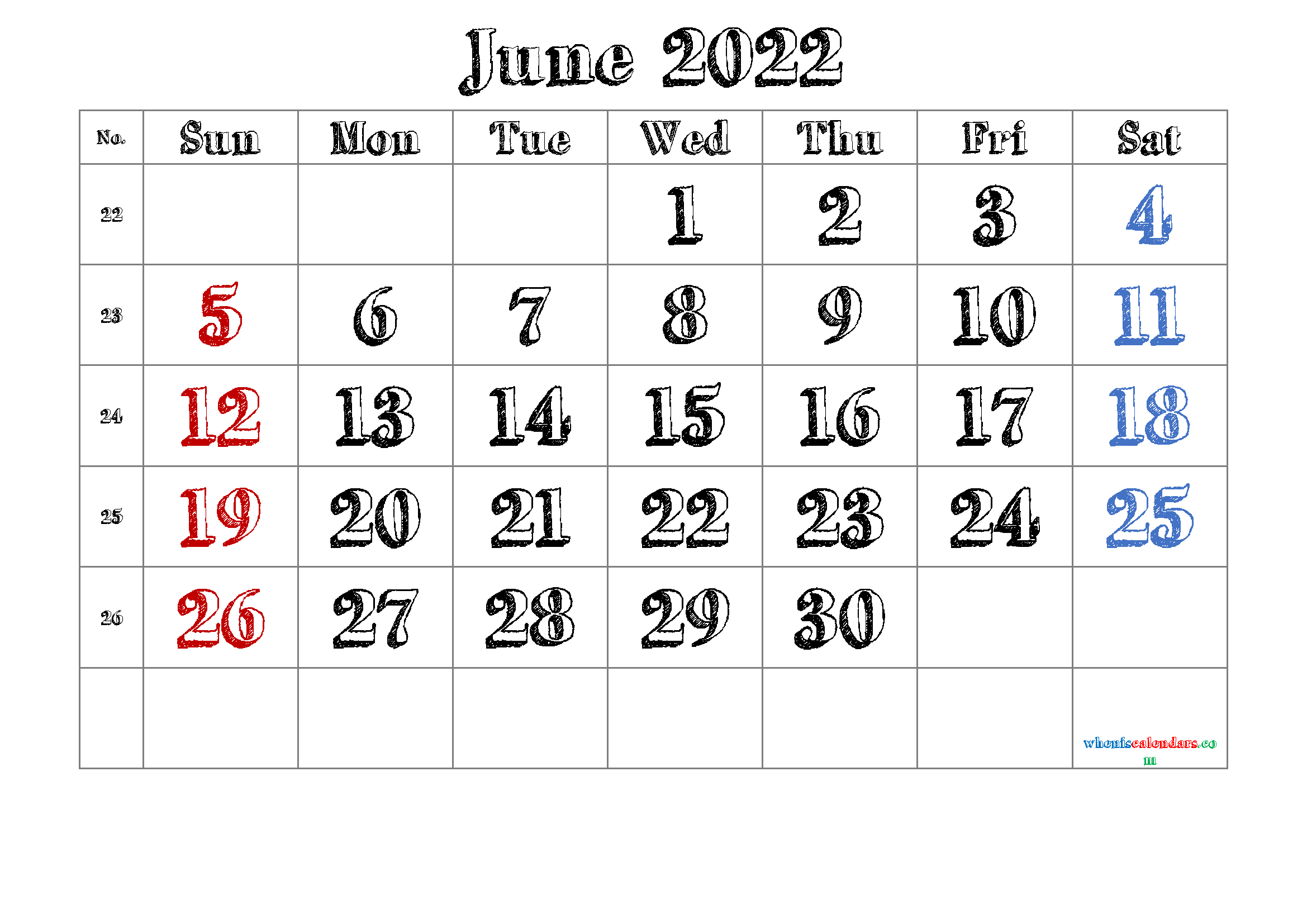 Printable June 2022 Calendar Free 12 Templates