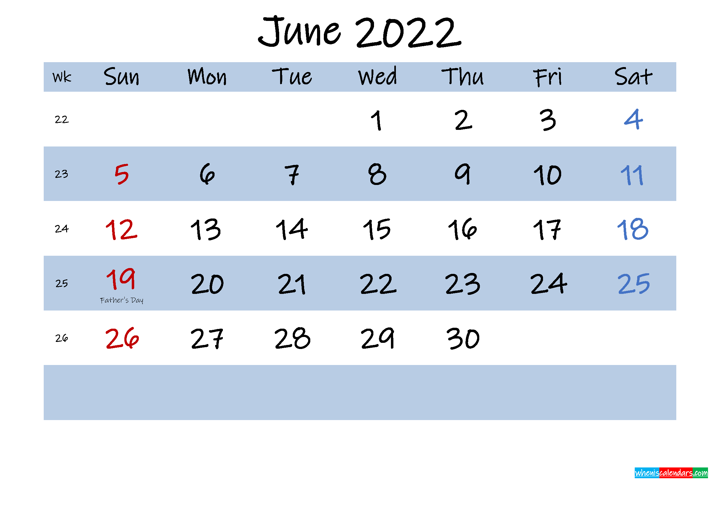 Printable June 2022 Calendar Word - Template Noink22M498