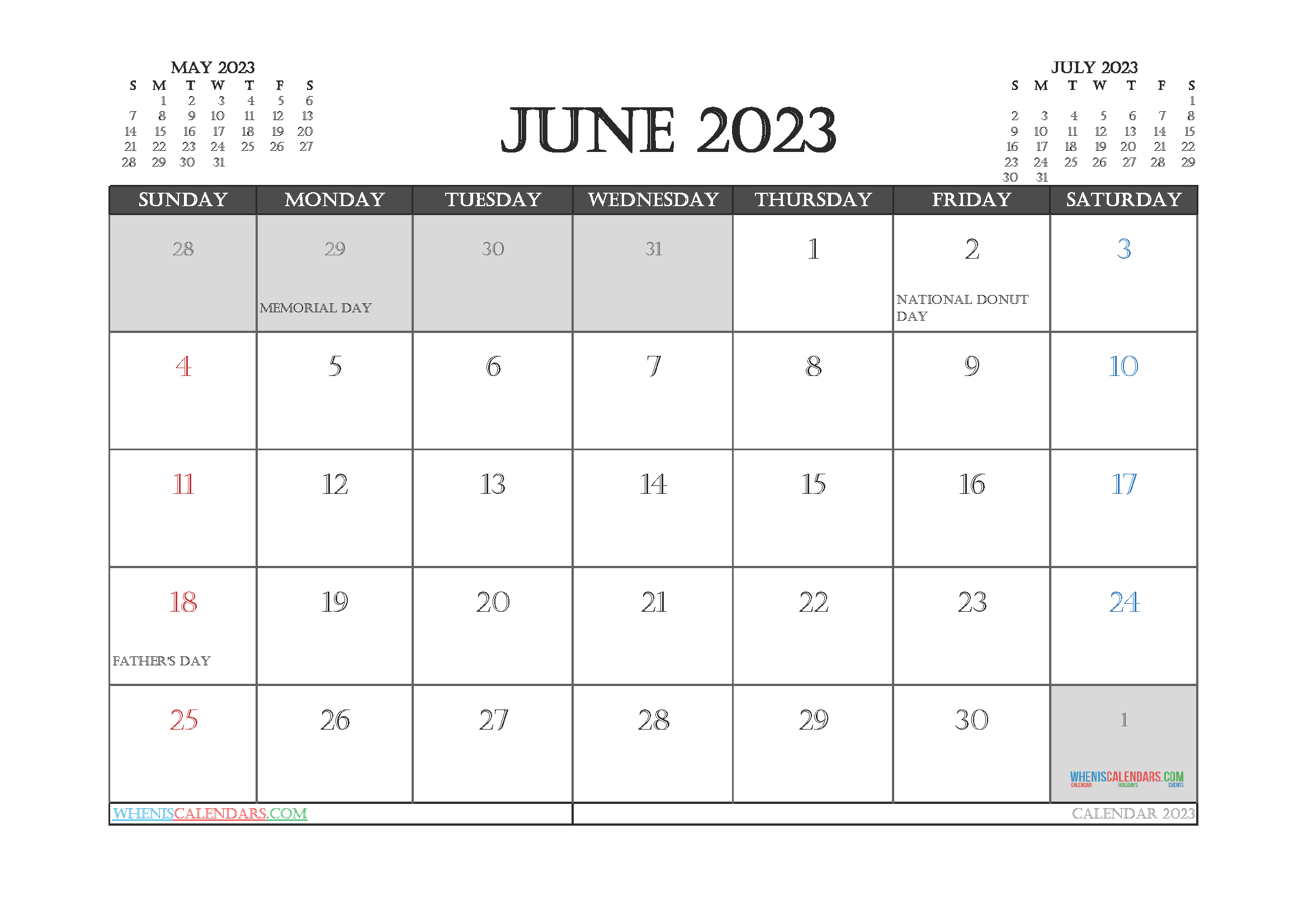 Printable June 2023 Calendar Free - 12 Templates