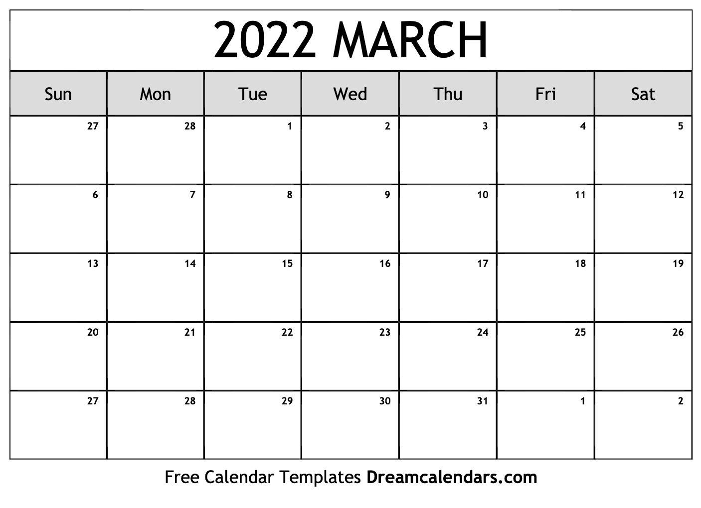 Printable March 2022 Calendar