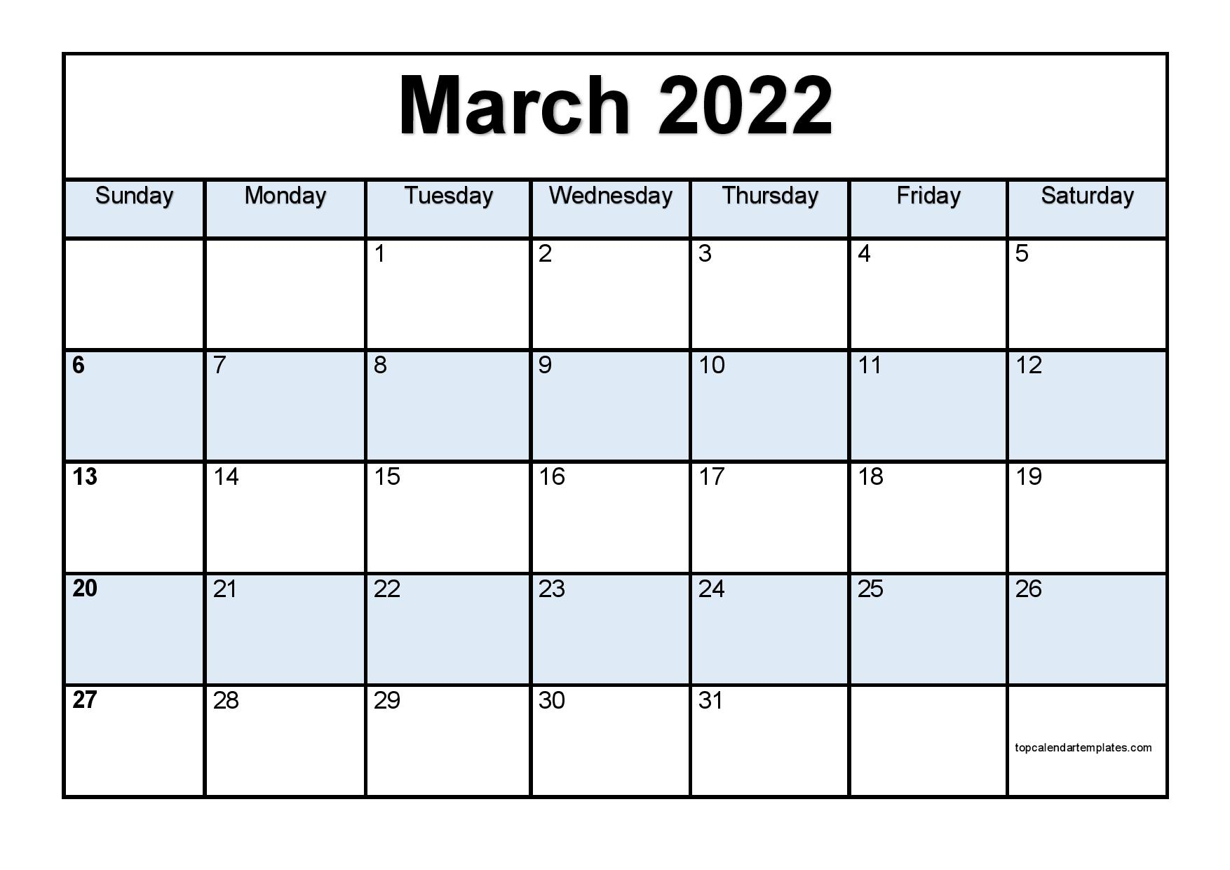 Printable March 2022 Calendar Template (Pdf, Word, Excel)