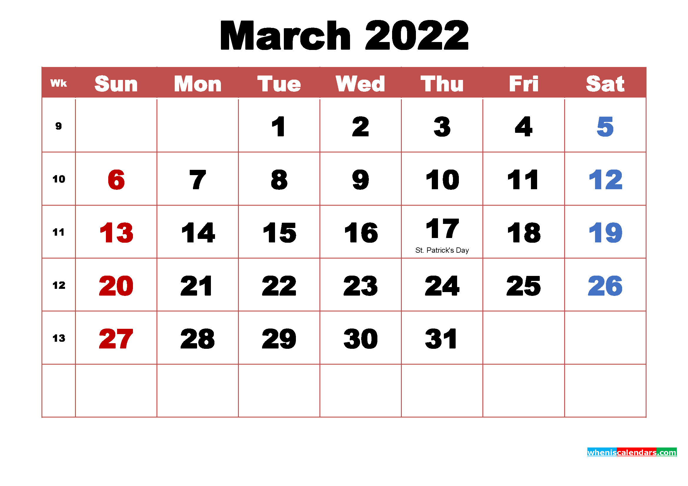 Printable March 2022 Calendar With Holidays Word, Pdf