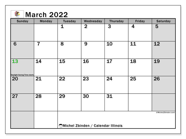 Printable March 2022 &quot;Illinois&quot; Calendar - Michel Zbinden En