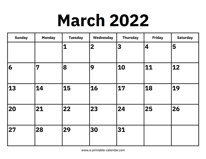 March 31 2022 Calendar | Calendar Template 2023