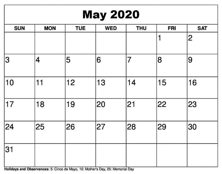 Printable May 2020 Calendar | March Calendar Printable