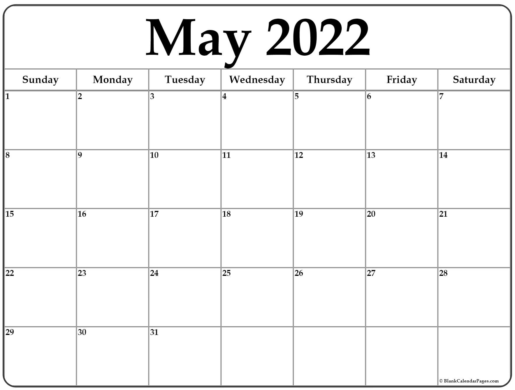 Printable May 2022 Calendar Canada