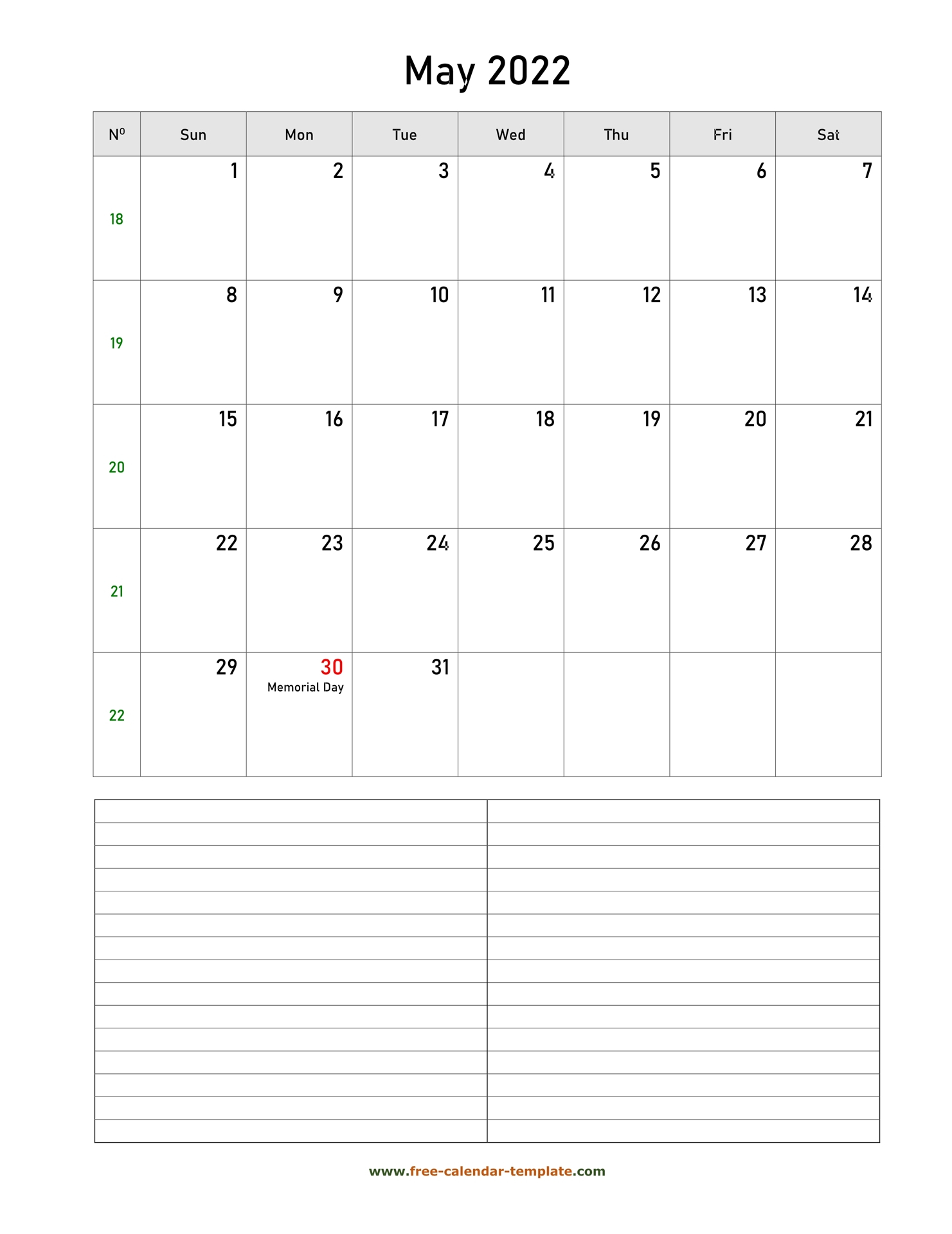 Printable May 2022 Calendar With Space For Appointments