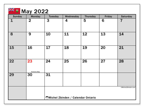Printable May 2022 &quot;Ontario&quot; Calendar - Michel Zbinden En