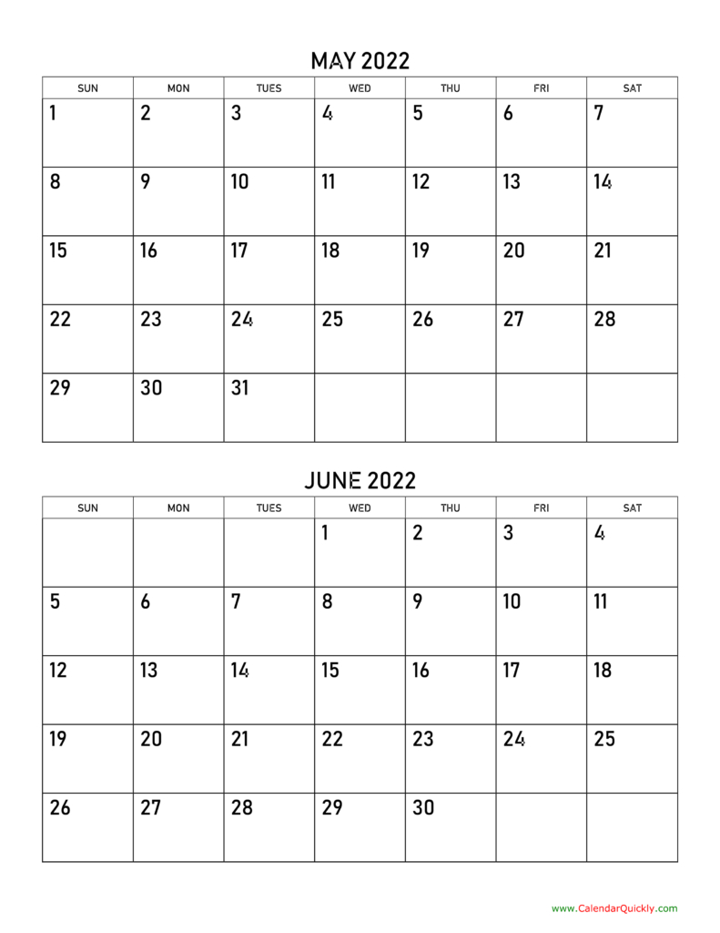 Printable May And June 2022 Calendar | 2022 Calendars
