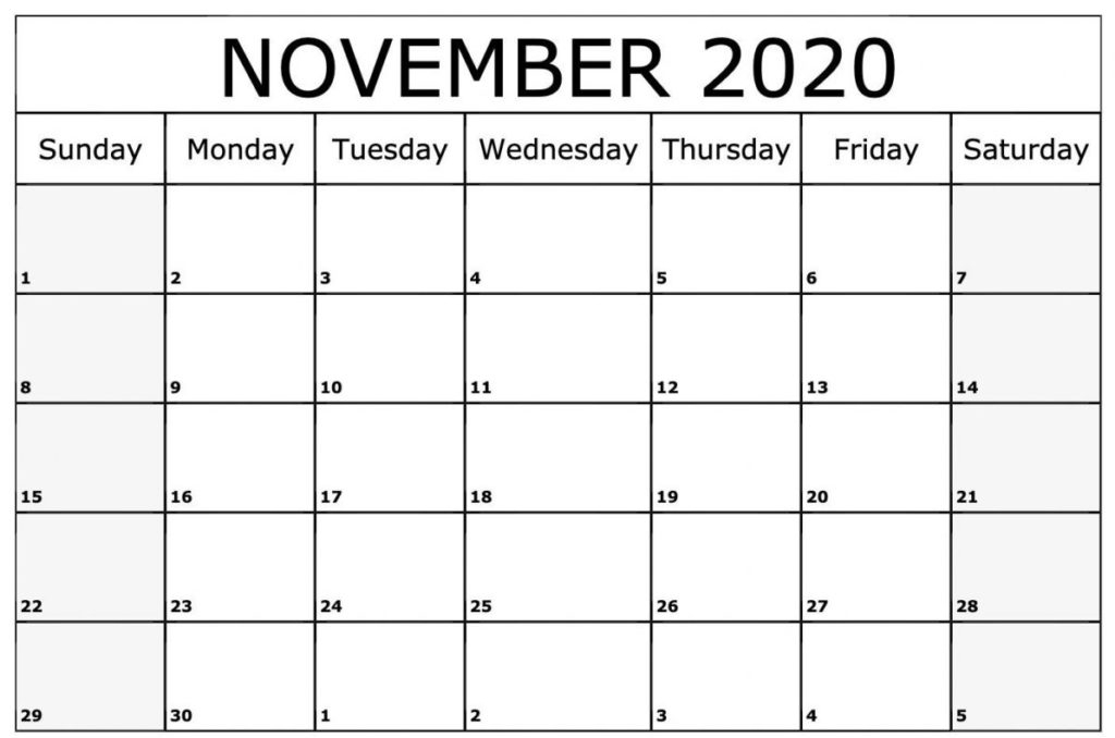 Printable November 2020 Calendar Template - Download Now