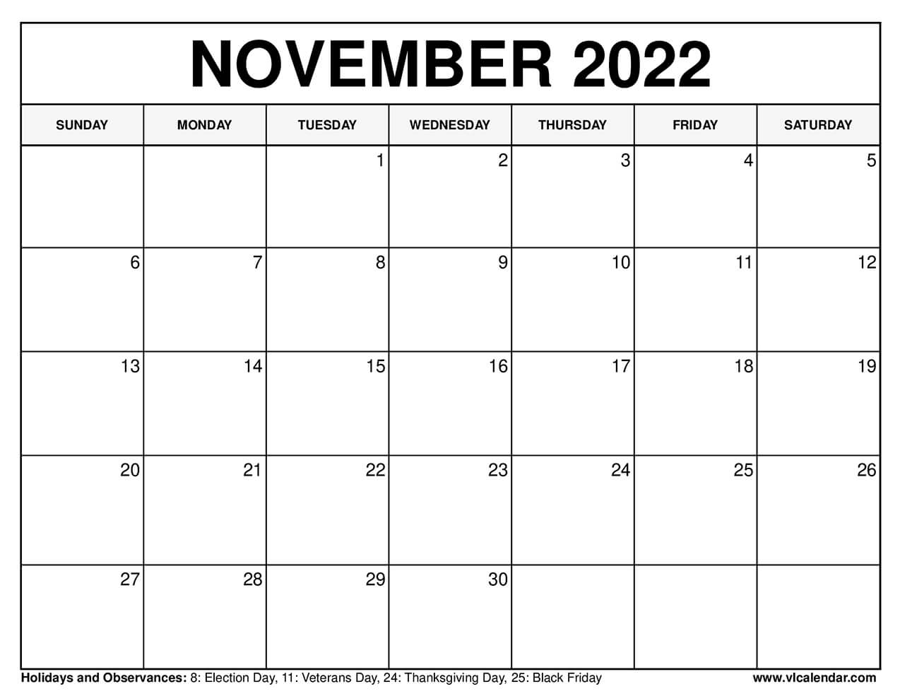 Printable November 2020 Calendars