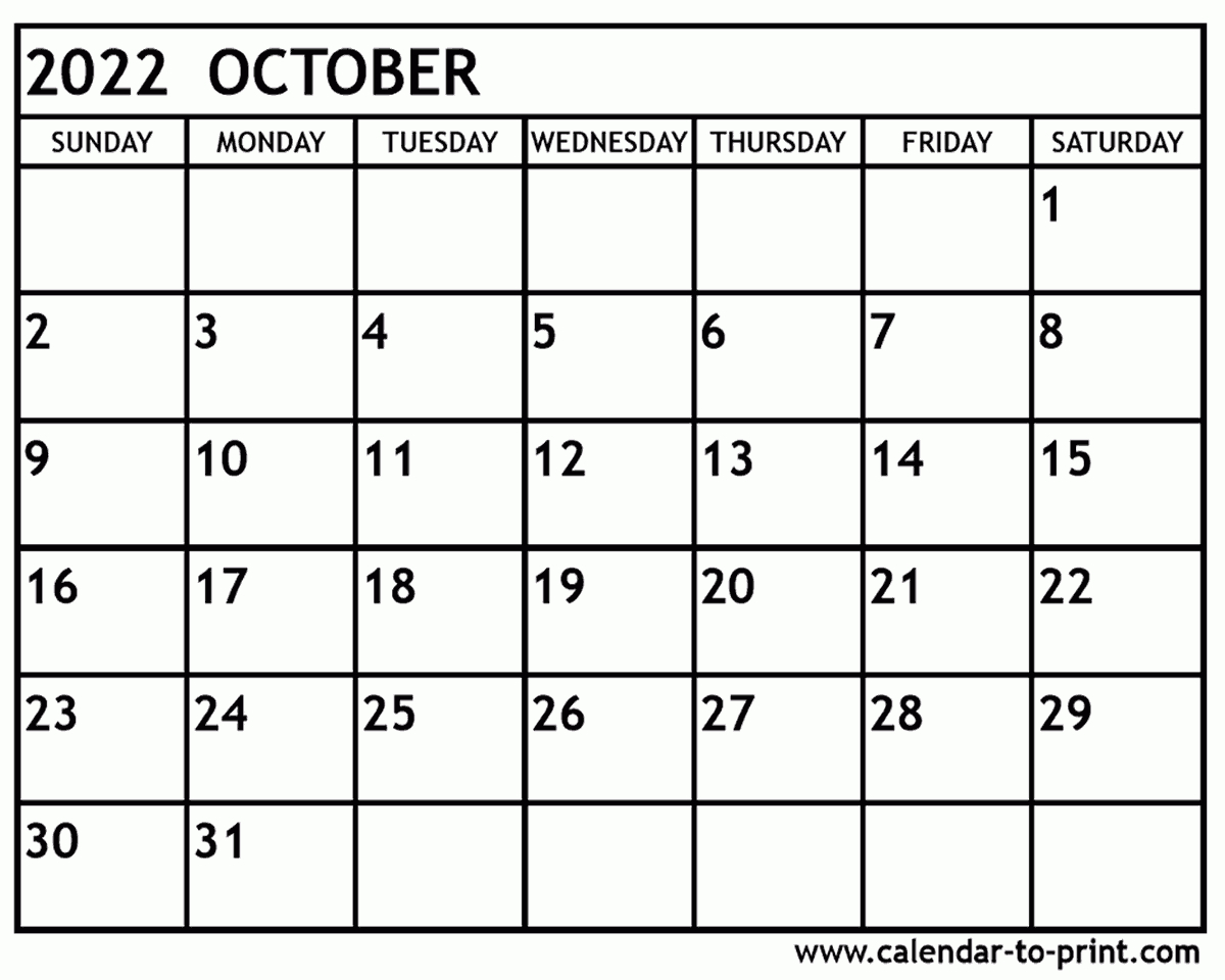 Printable October 2022 Calendar May