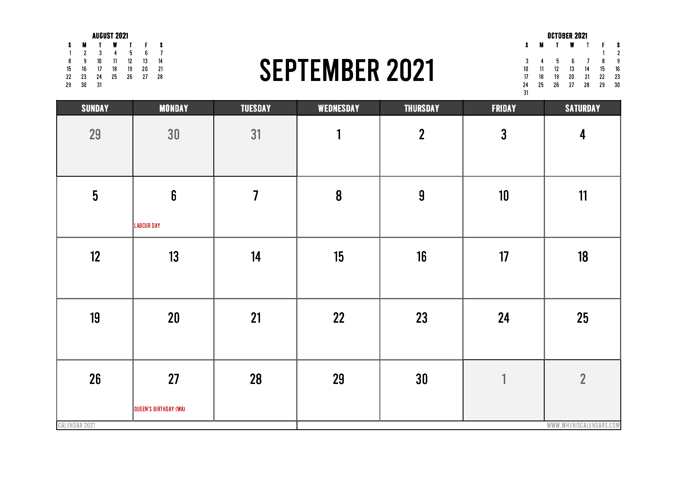 Printable September 2021 Calendar Canada 12 Templates