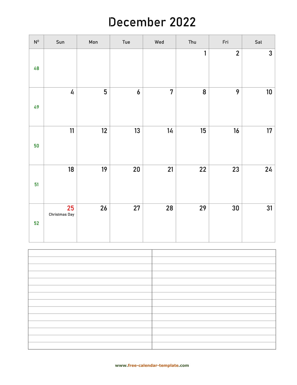 Printable Vertical December And 2022 Calendar - Monthly