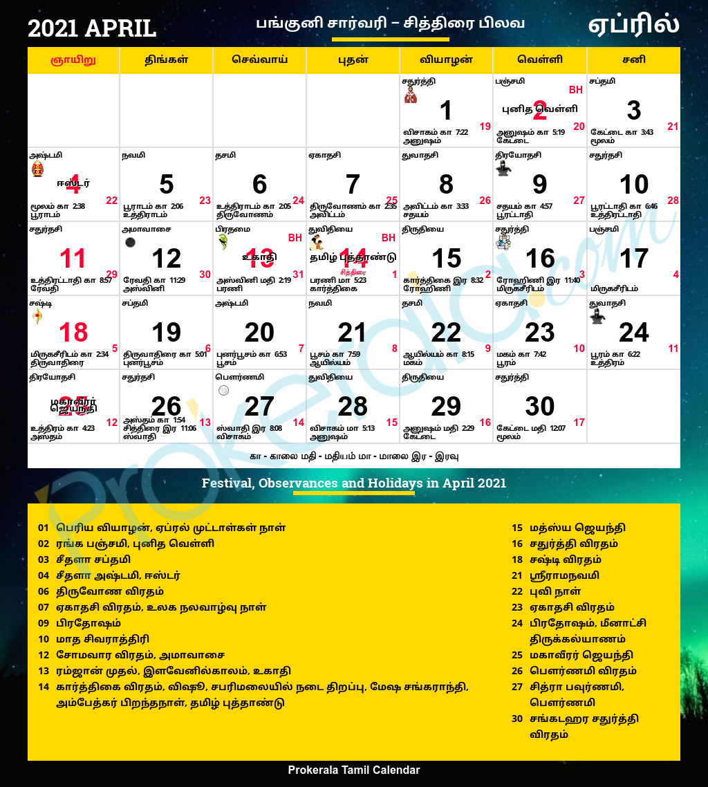 Prokerala Tamil Calendar 2022 - Spring Calendar 2022