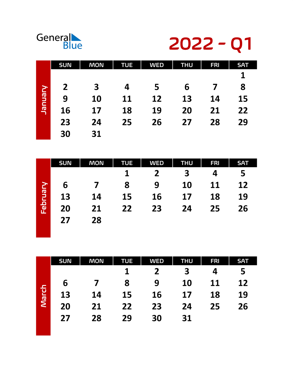 Q1 2022 Calendar - December Calendar 2022