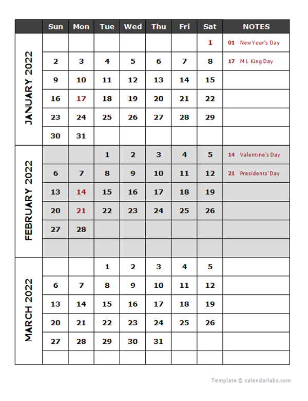 Quarterly Calendar With Holidays 2022 | June 2022 Calendar