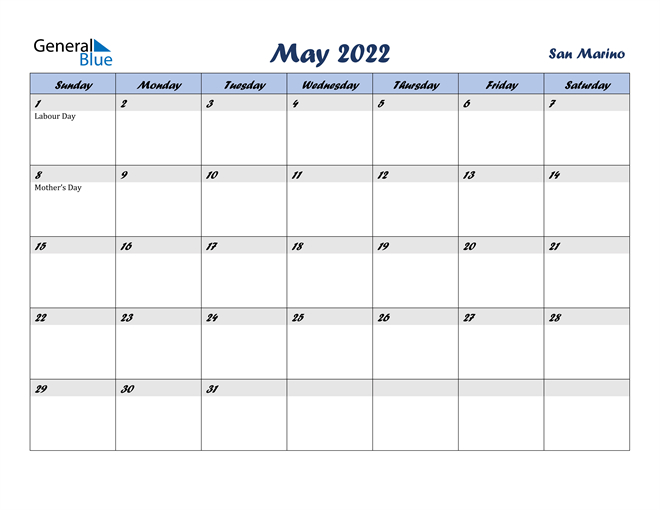 San Marino May 2022 Calendar With Holidays