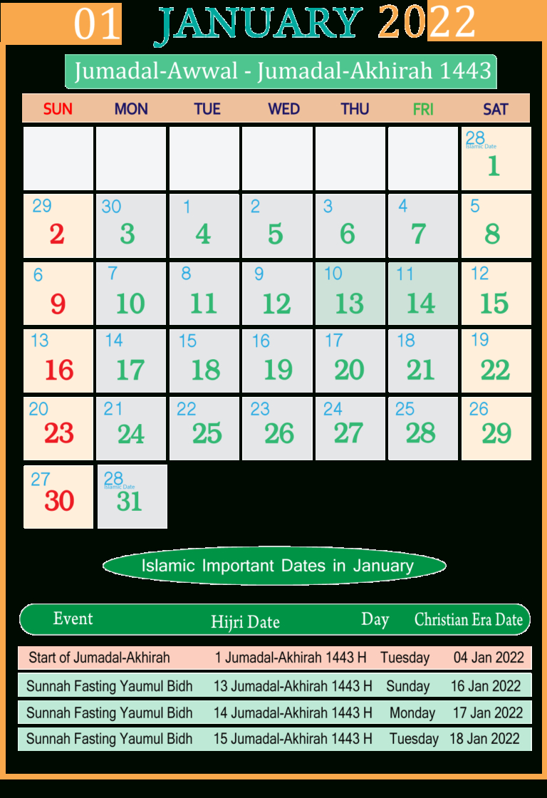 Seg Islamic Calendar 2022 Pdf