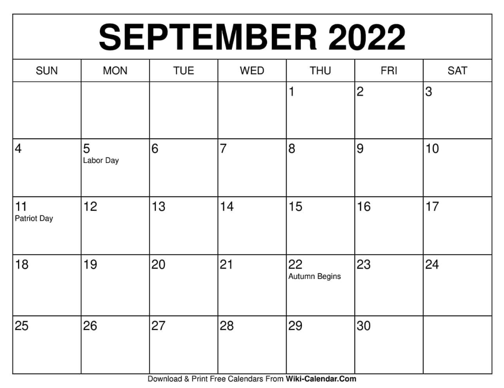 September 2022 Calendar | Calendar Printables, Printable