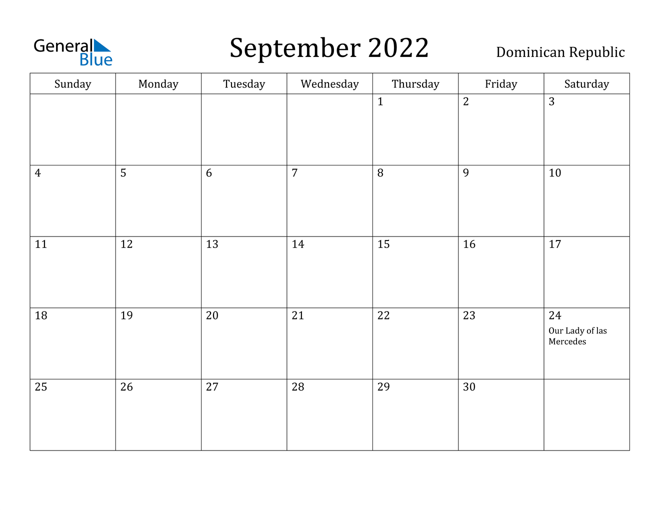 September 2022 Calendar - Dominican Republic