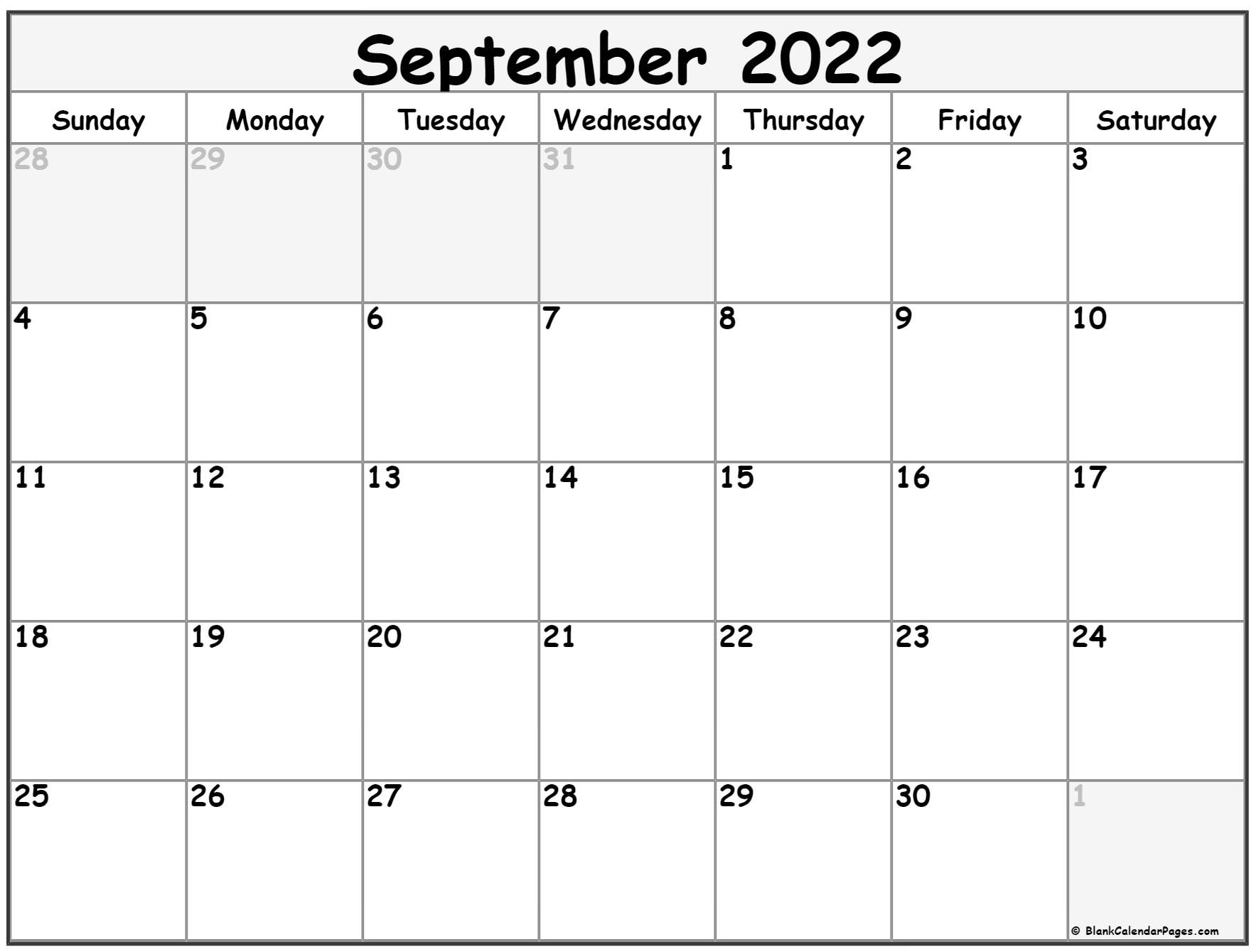 September 2022 Calendar | Free Printable Calendar Templates