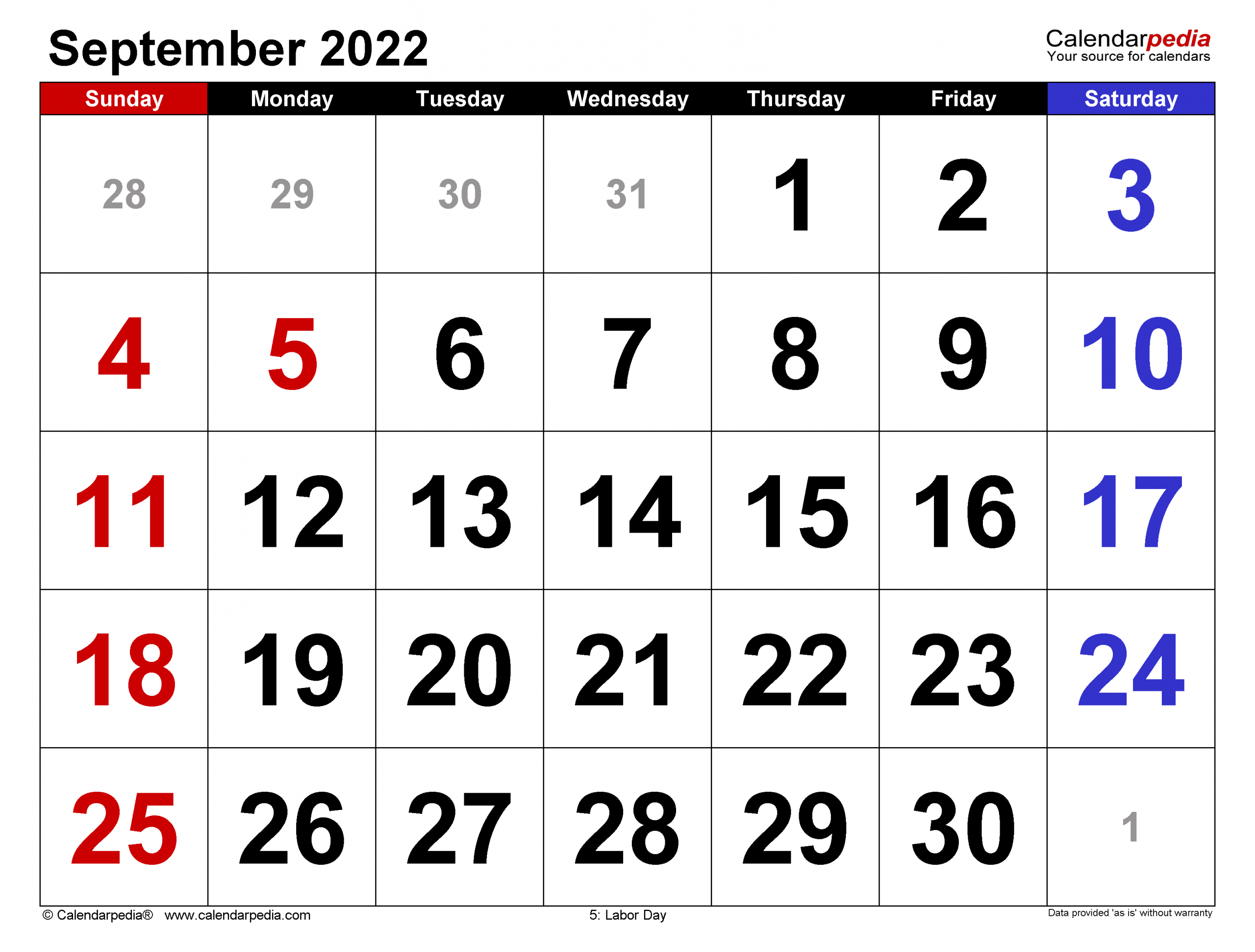 September 2022 Calendar | Templates For Word, Excel And Pdf