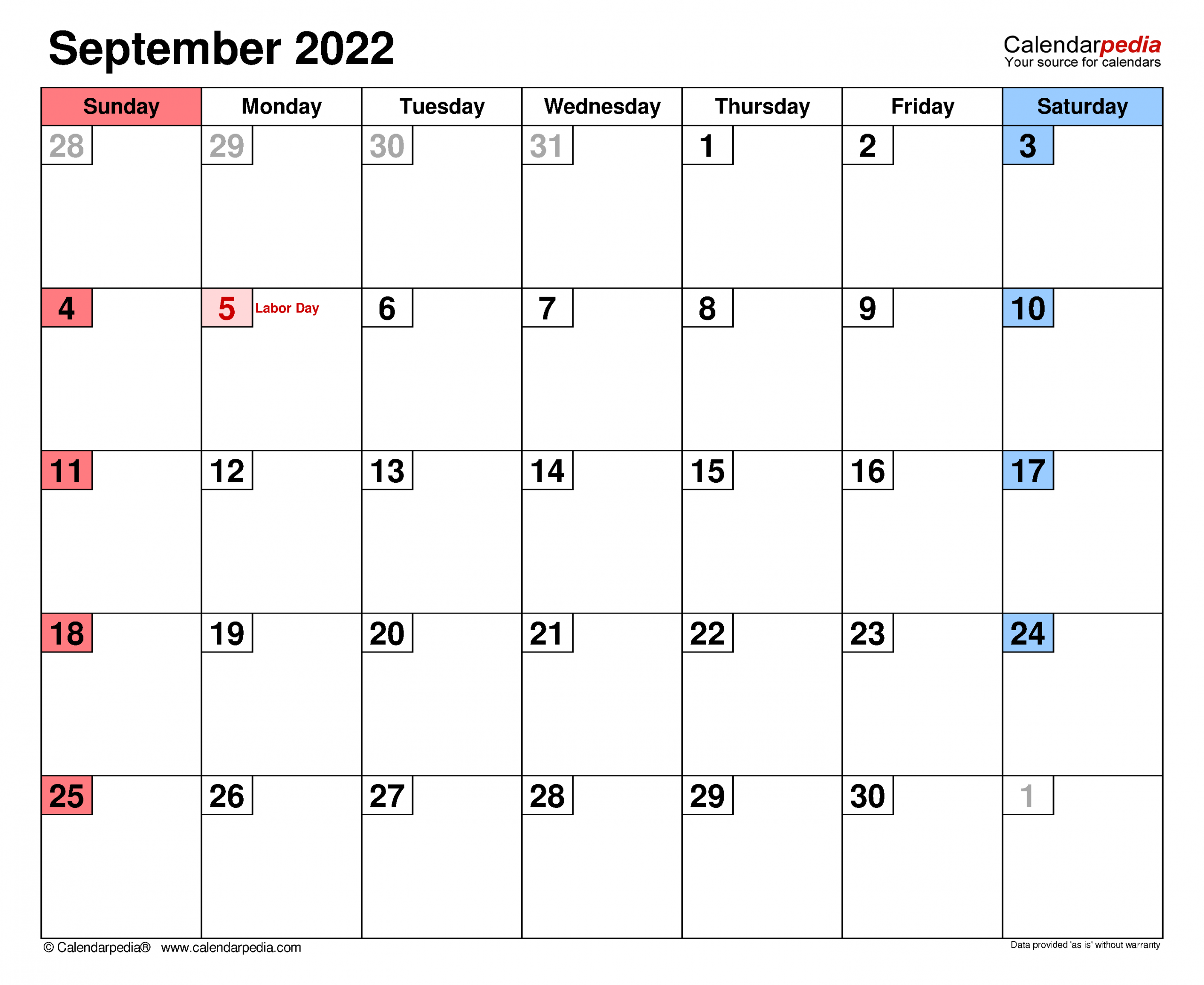 September 2022 Calendar | Templates For Word, Excel And Pdf