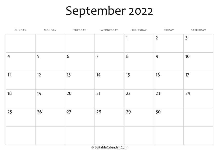 September 2022 Calendar Templates