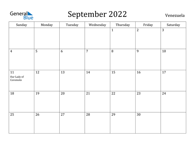 September 2022 Calendar - Venezuela