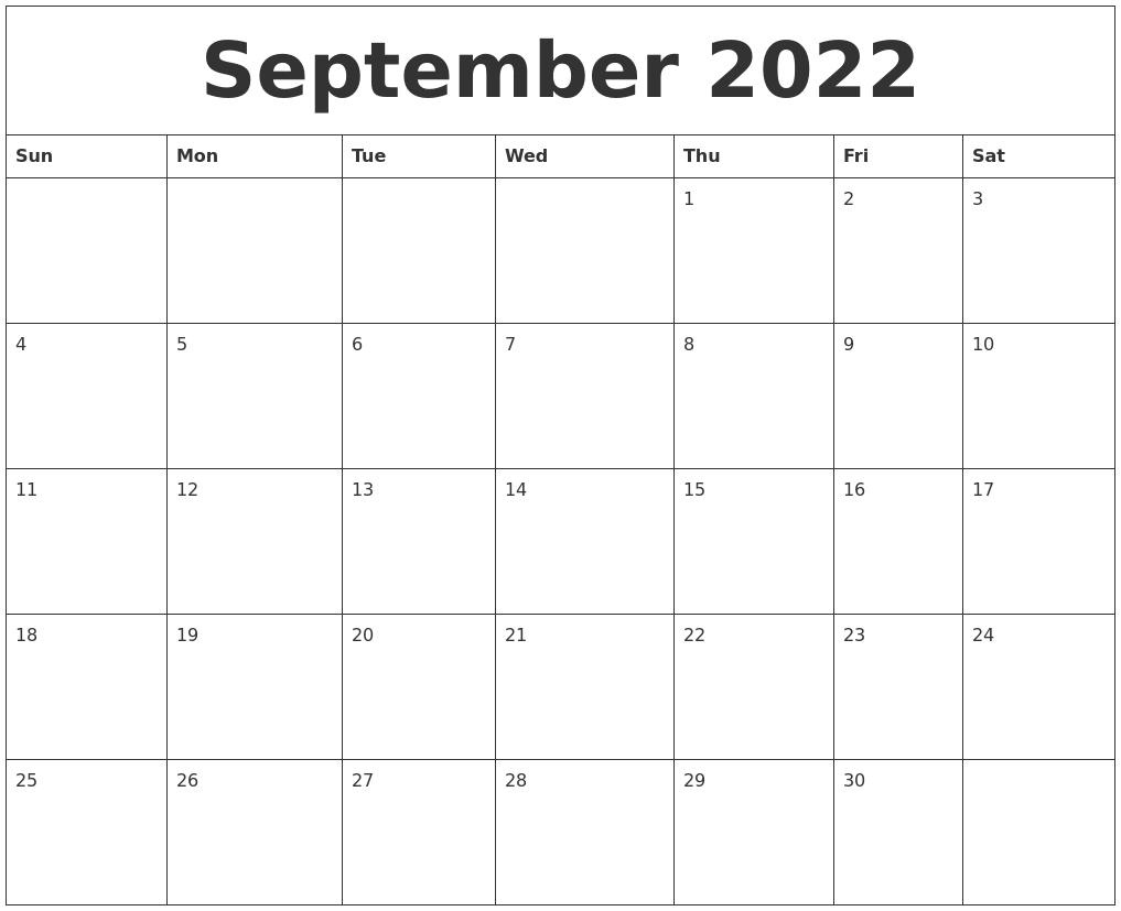 September 2022 Create Calendar