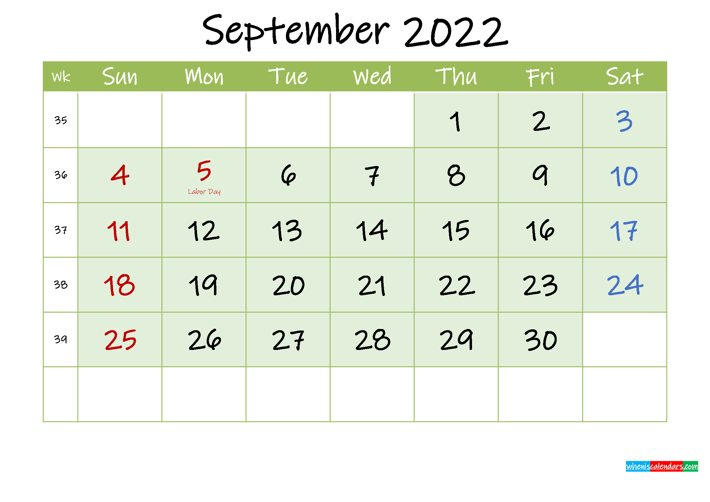 September 2022 Free Printable Calendar - Template Ink22M129