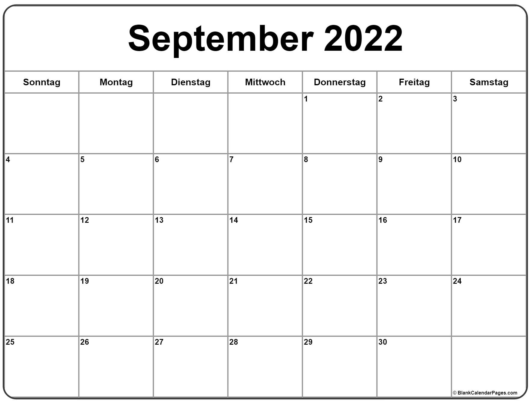 September 2022 Kalender Auf Deutsch | Kalender 2022