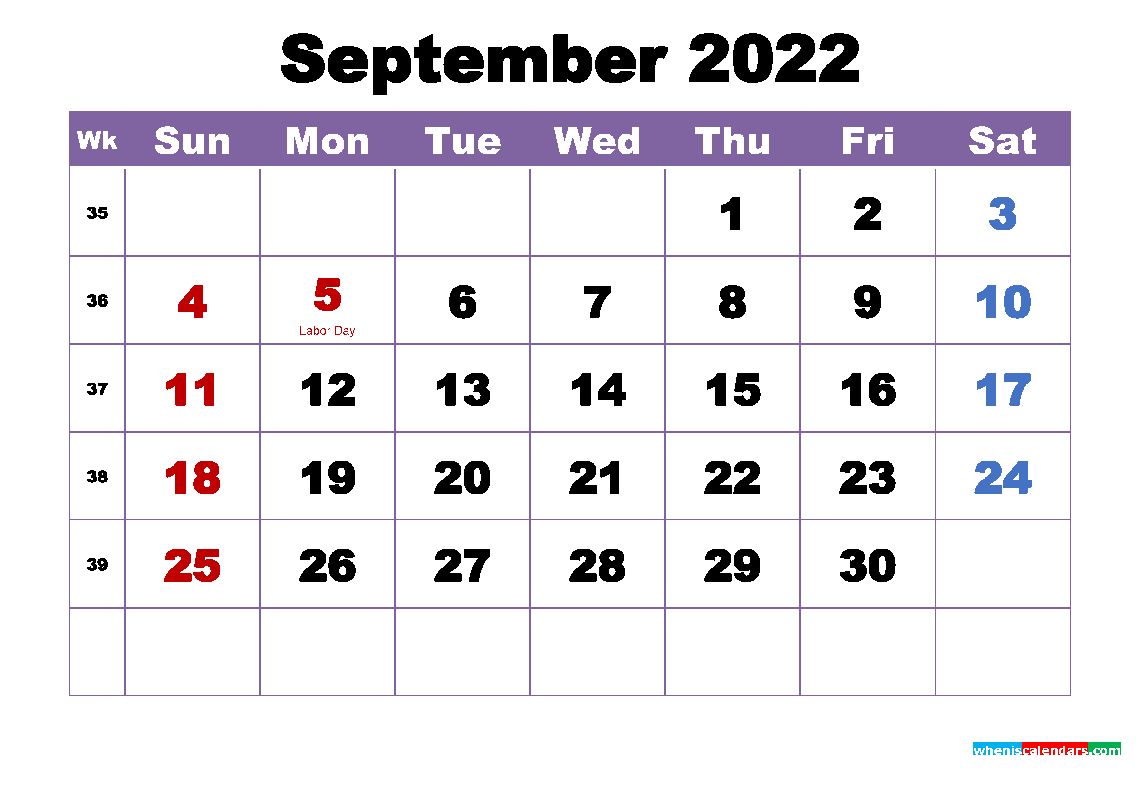 September 2022 Printable Calendar With Holidays Word, Pdf