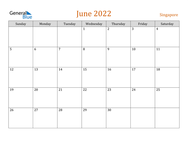 Singapore June 2022 Calendar With Holidays