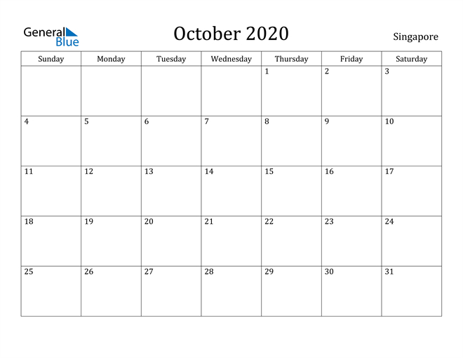 Singapore October 2020 Calendar With Holidays