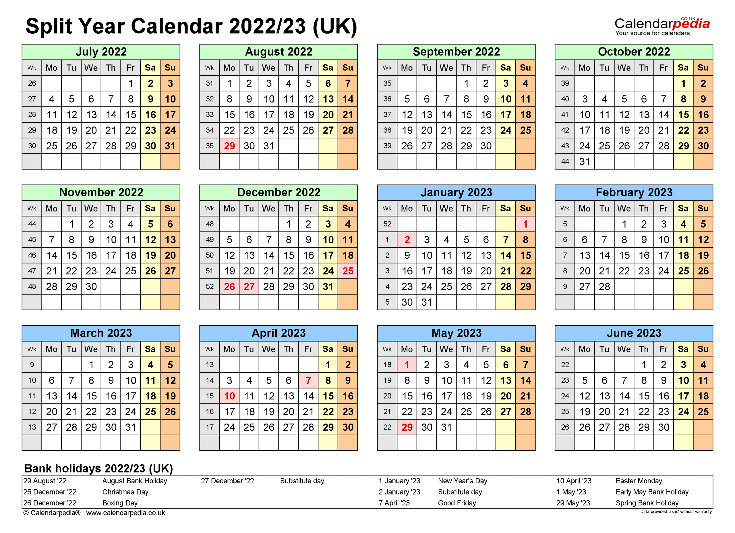 Split Year Calendars 2022/23 Uk (July To June) For Word