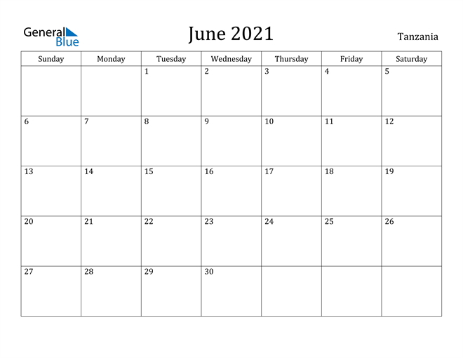 Tanzania June 2021 Calendar With Holidays