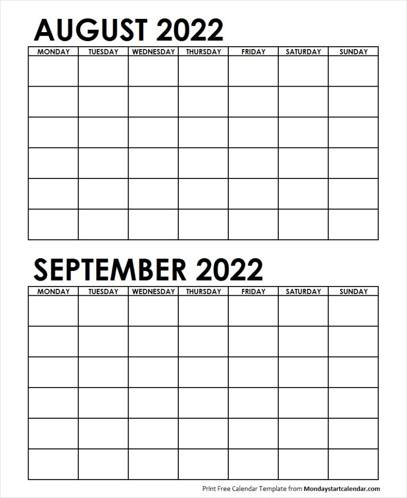 Two Month August September 2022 Calendar Blank