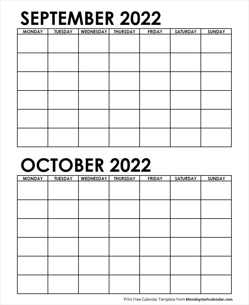 Two Month September October 2022 Calendar Blank