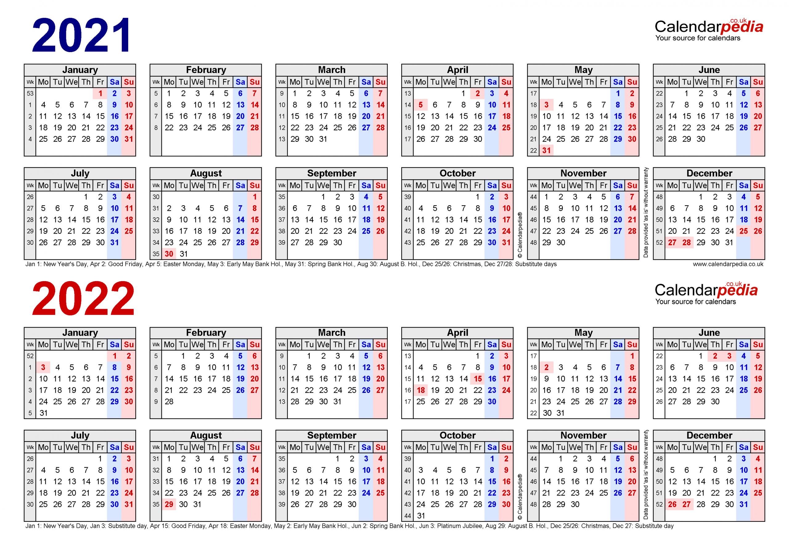 Two Year Calendars For 2021 &amp; 2022 (Uk) For Word