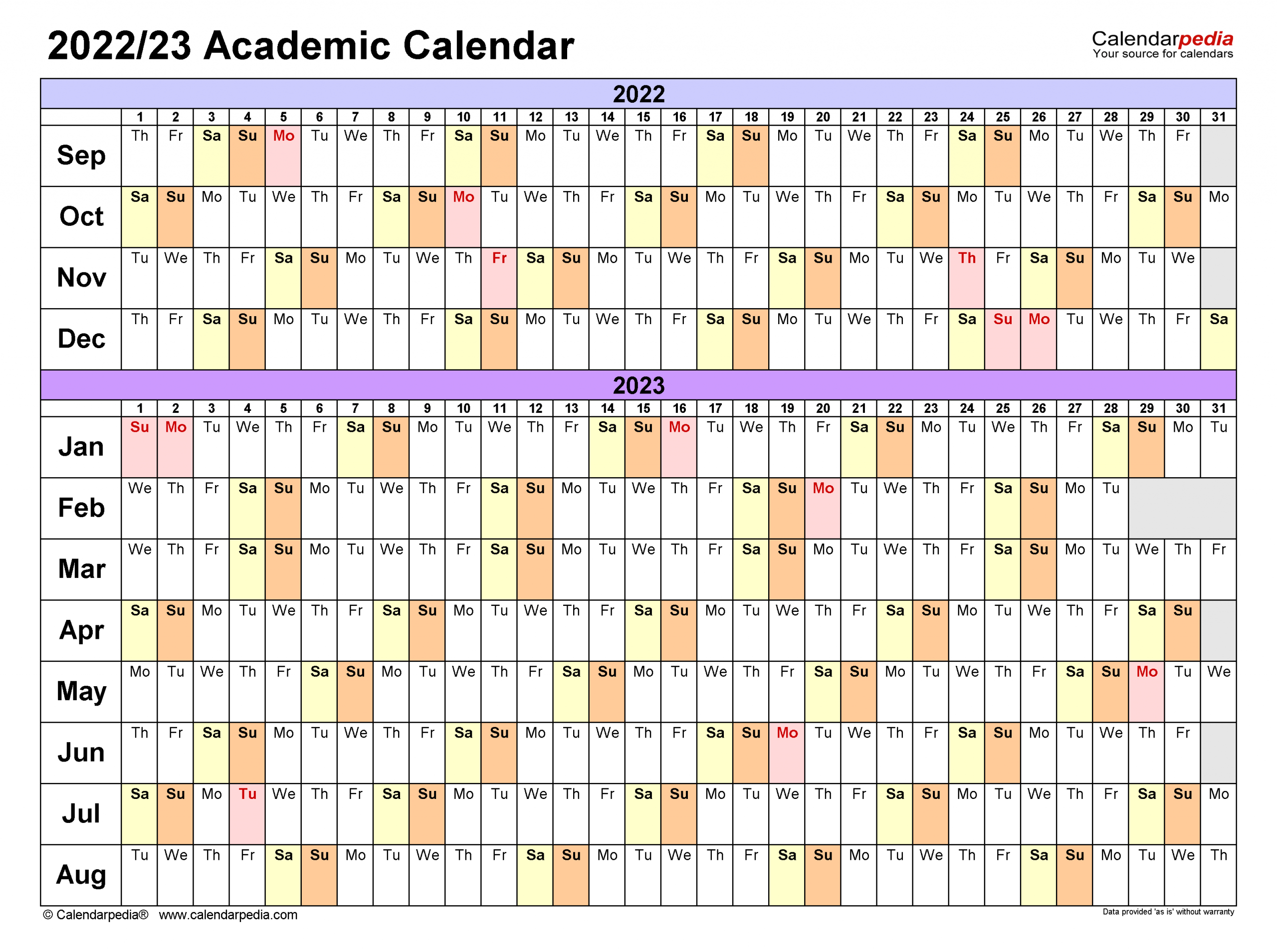 University Of Hartford Calendar 2022-2023 - Printable