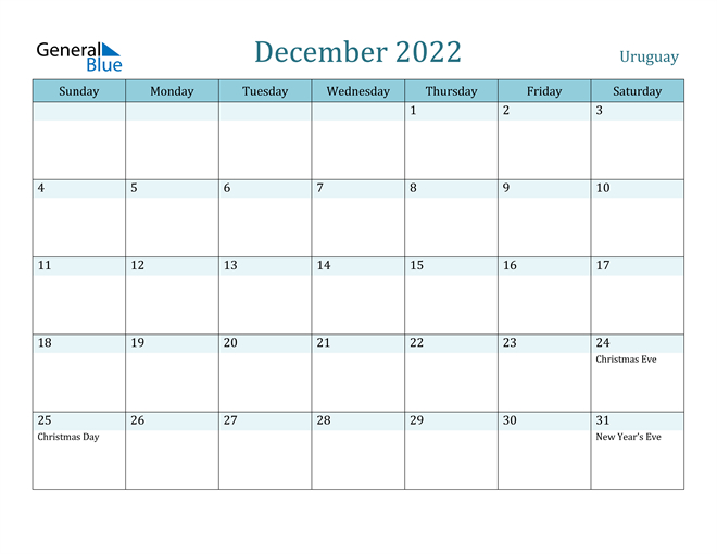 Uruguay December 2022 Calendar With Holidays