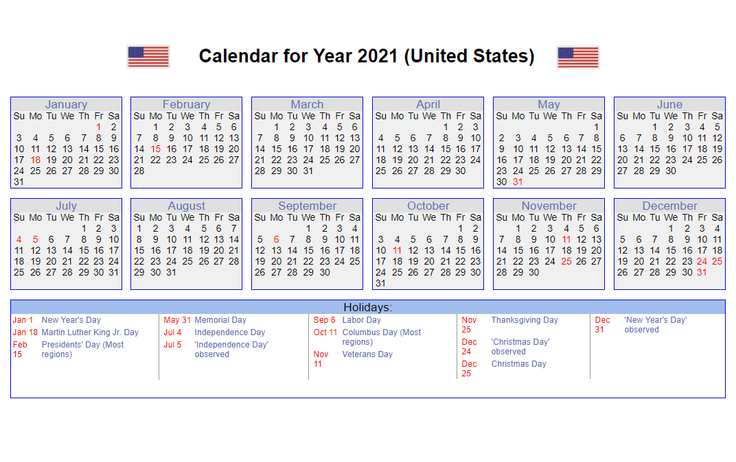 Us Holidays 2021 | Bank, School, Public Holidays 2021 For Usa