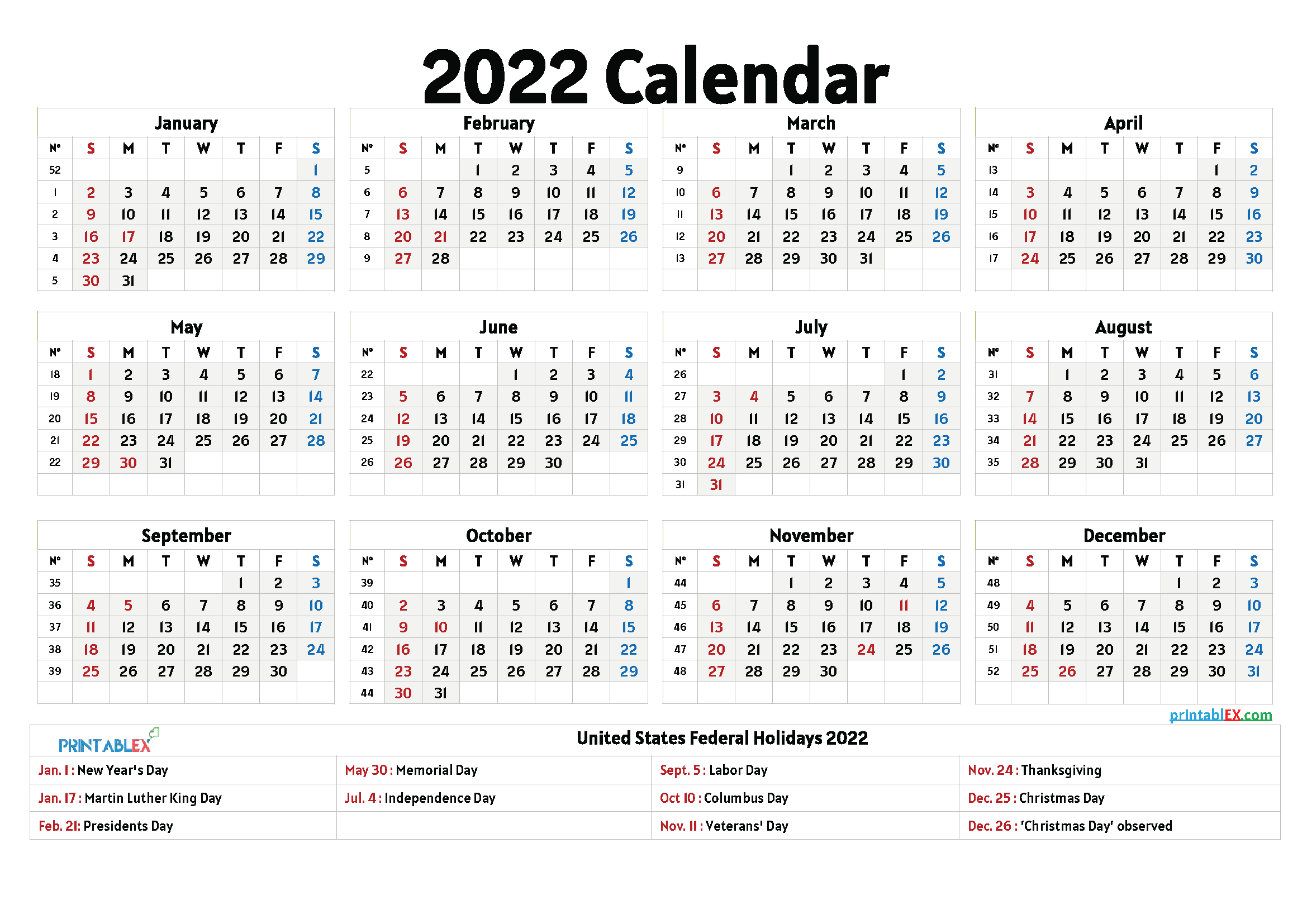 Vertex42 2022 / Printable Calendar 2022 / April 2022
