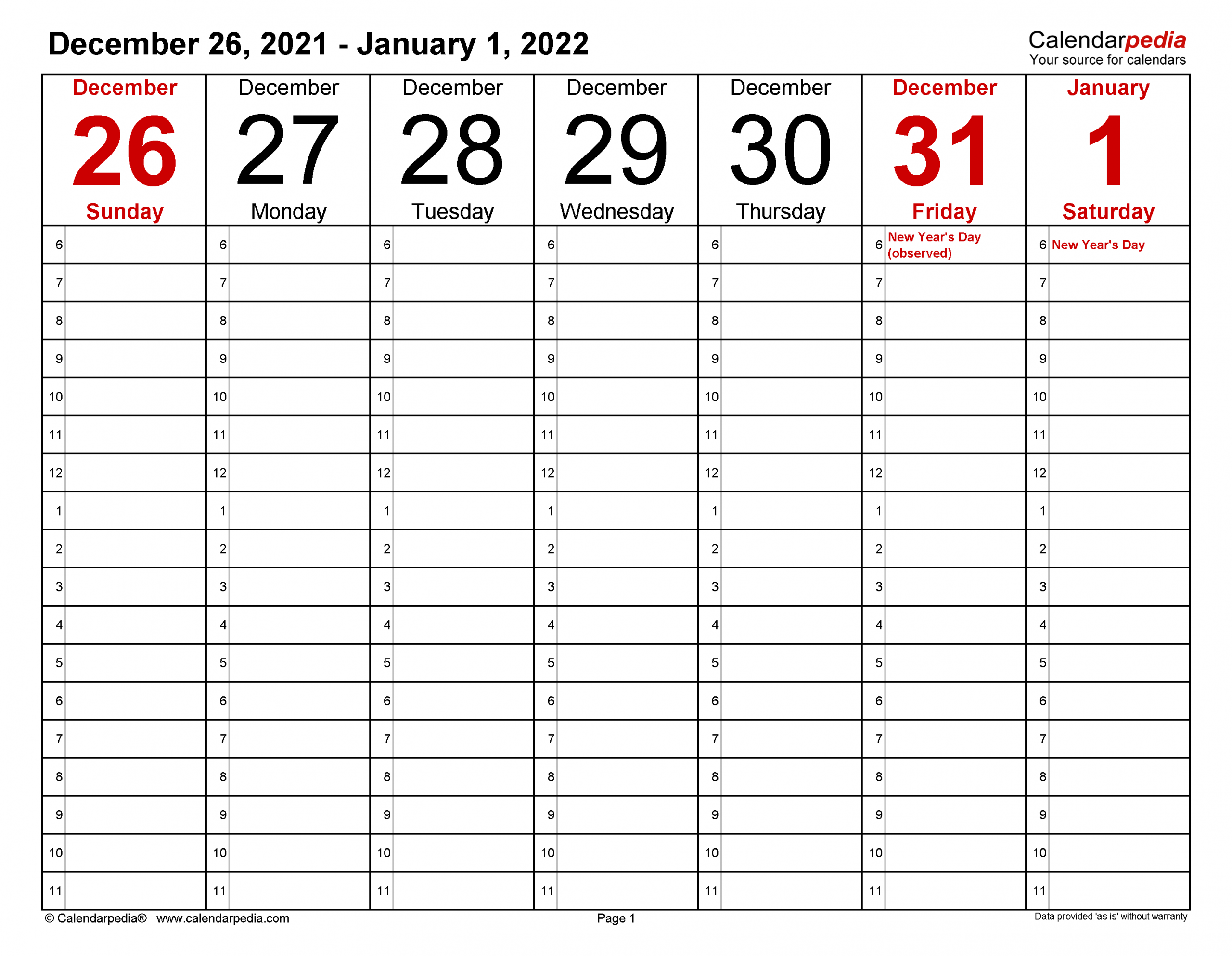 Weekly Calendars 2022 For Excel - 12 Free Printable Templates