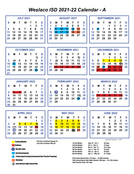 Weslaco Isd Calendar 2022-2023 - June Calendar 2022