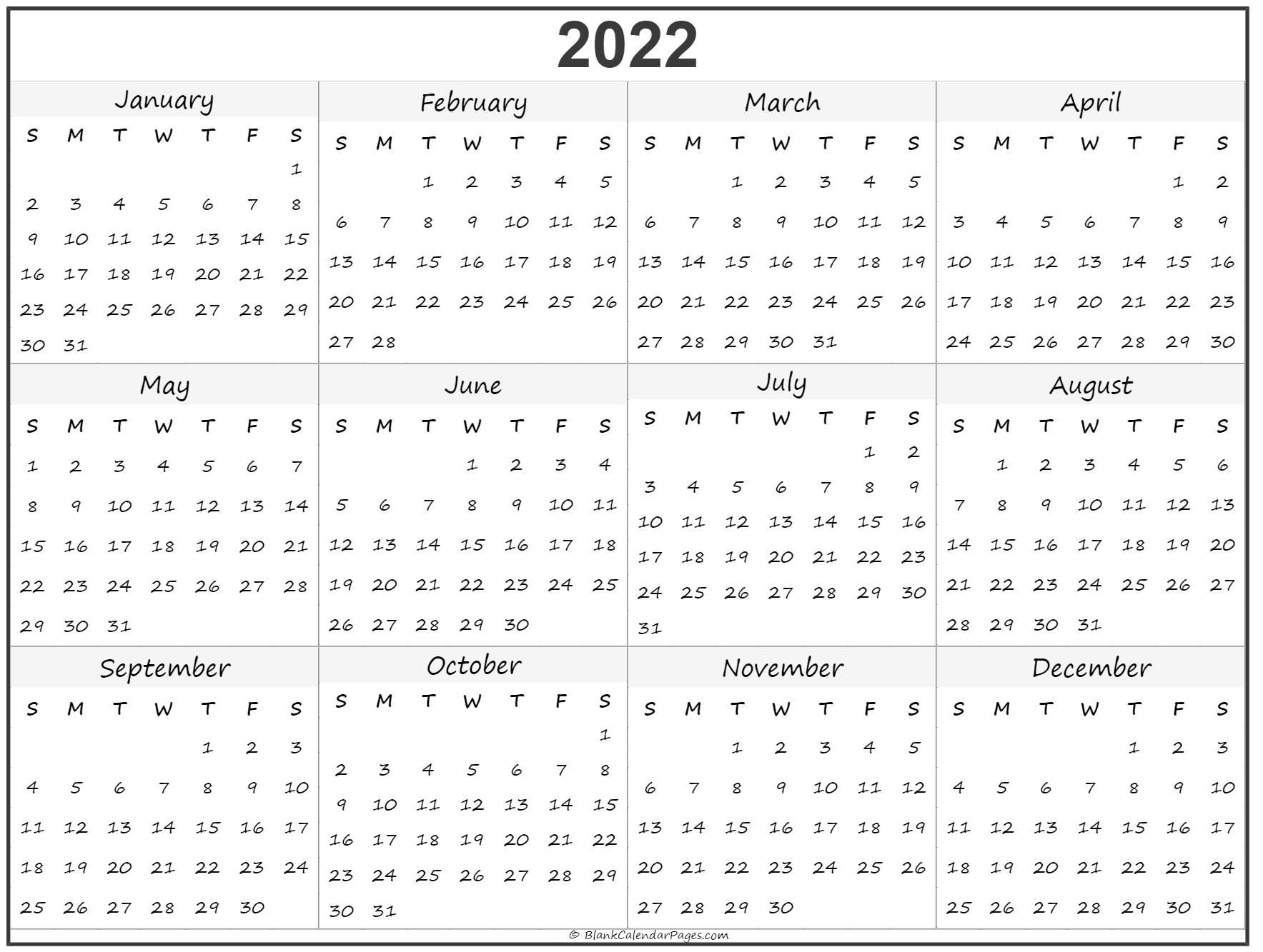 Yearly Calendar For 2022