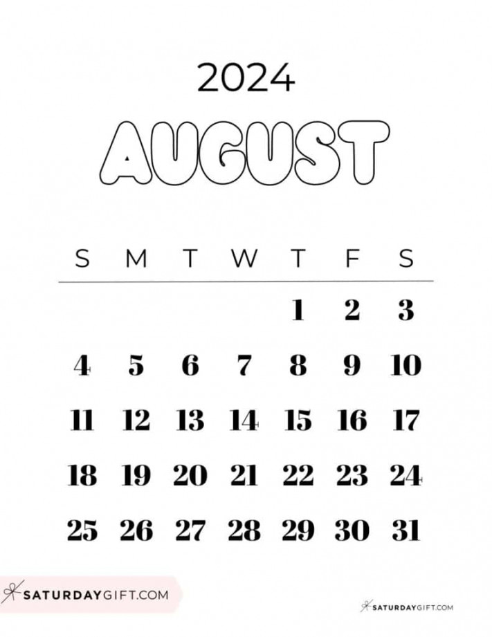 August  Calendar -  Cute & FREE Printables  SaturdayGift